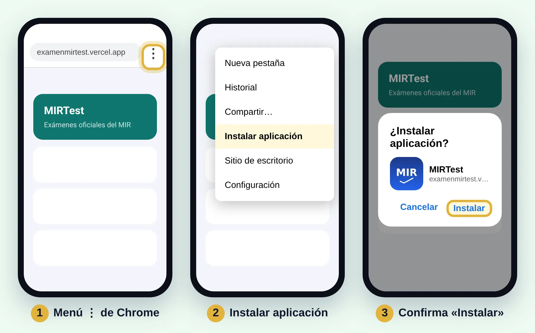 Chrome, menú, Instalar aplicación