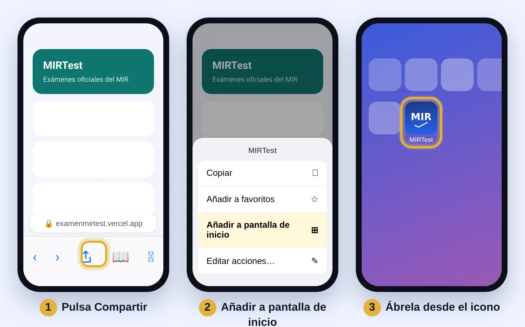 Safari, botón Compartir, Añadir a pantalla de inicio